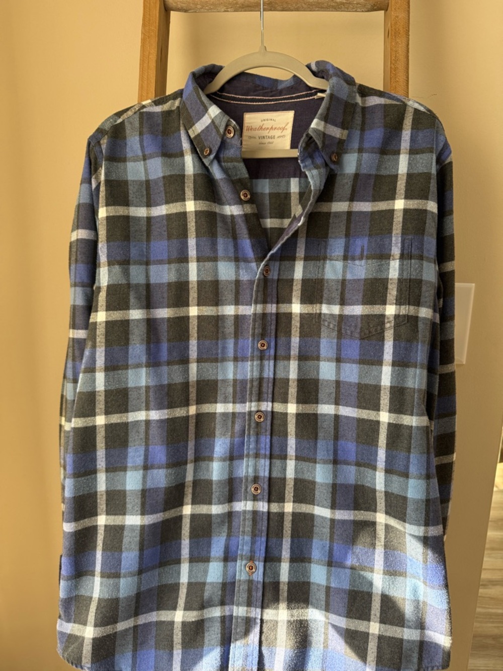 Vintage Blue and Black Plaid Button-Down Shirt - Casual Men’s